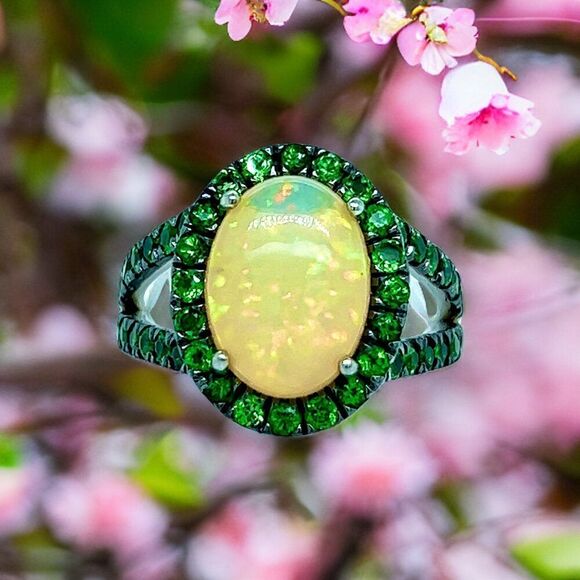 Natural Opal Tsavorite Ring Size 7 14k Gold 5.66 TCW Certified $5,950 300686 - Picture 12 of 17